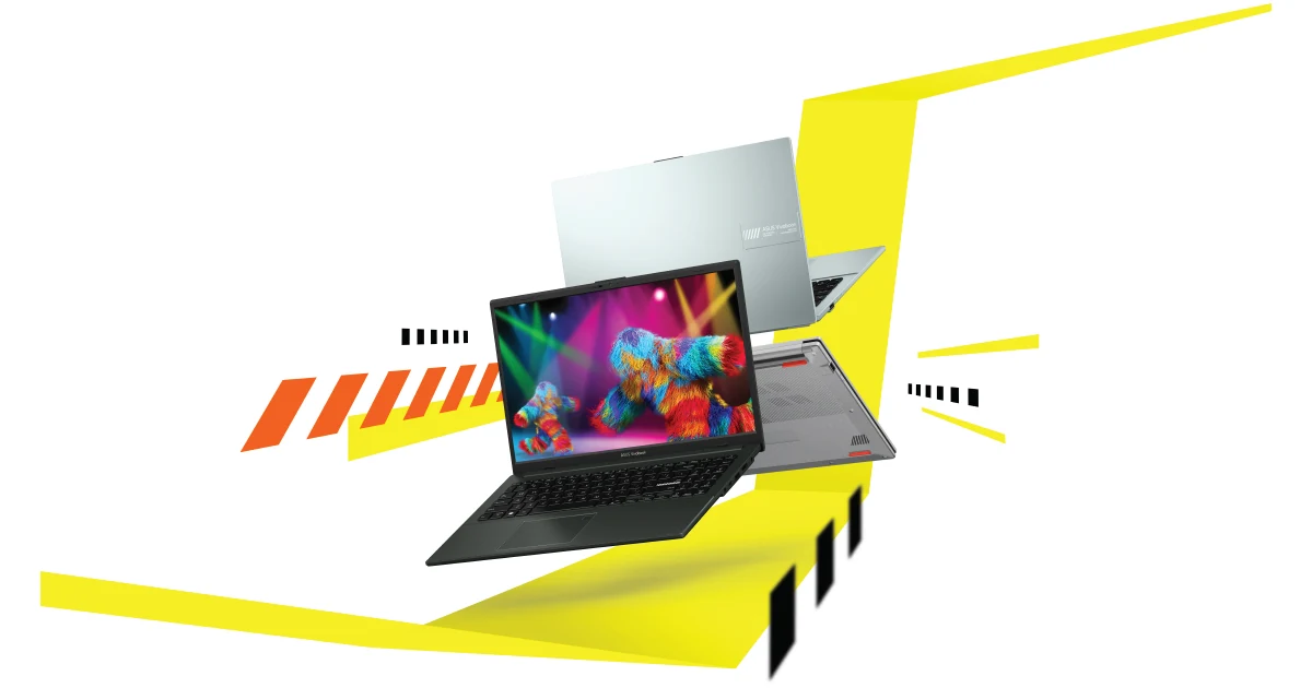 ASUS Vivobook Go 15 OLED mostrado desde varios ángulos