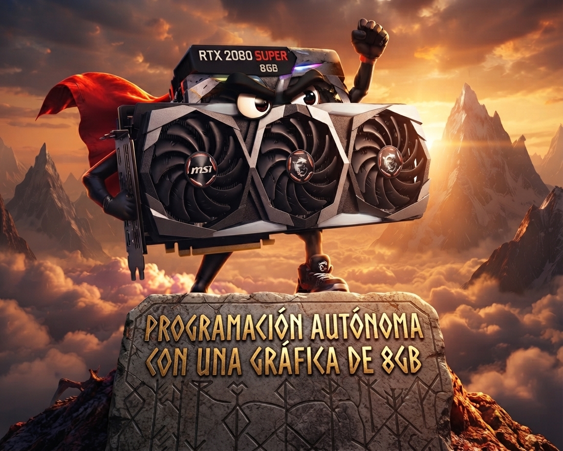 Programación autónoma con una gráfica de 8GB — RTX 2080 SUPER como personaje sobre una montaña