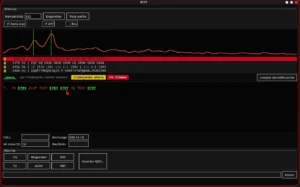 RTTY con uSDX: panel de RTTY Power, el programa RTTY de PoorSDR4All, decodificando una llamada de concurso, con el espectro, las señales detectadas y los macros